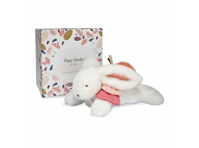 Coffret peluche lapin blanc et rose happy boho