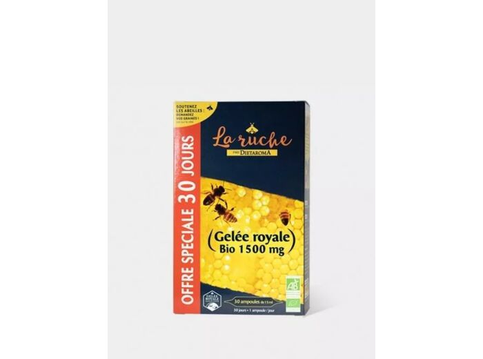 Manino : La Ruche Gelée Royale 1500 mg Bio 20+10amp gratuites