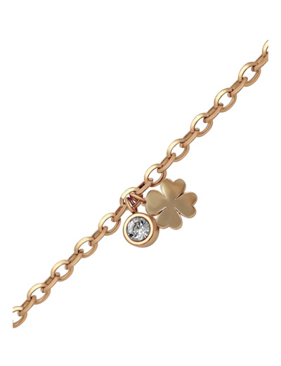 BRACELET EN ACIER DORE PENDENTIF TREFLE ET STRASS