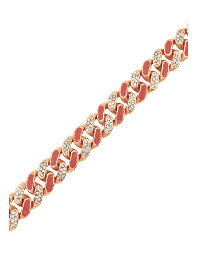 BRACELET MAILLE GOURMETTE AVEC STRASS ET EMAIL CORAIL