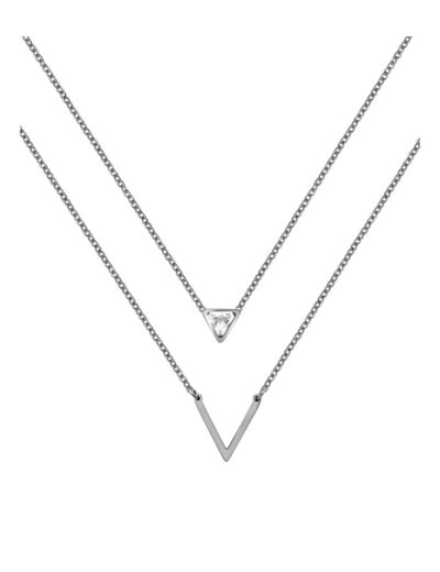 COLLIER EN ACIER 2 MAILLES AVEC PIERRE TRIANGULAIRE ET V