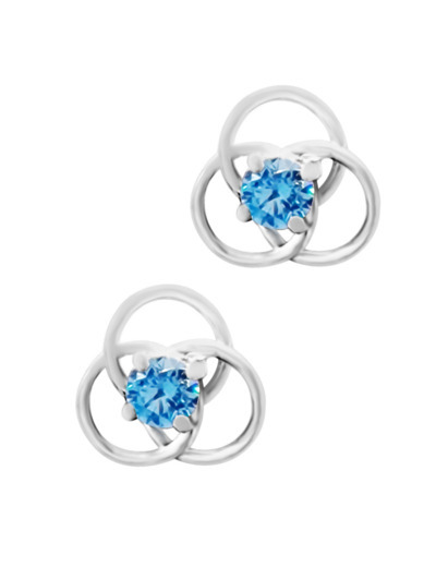 BOUCLES D'OREILLES EN ARGENT FLEUR ET PIERRE BLEUE CLAIR