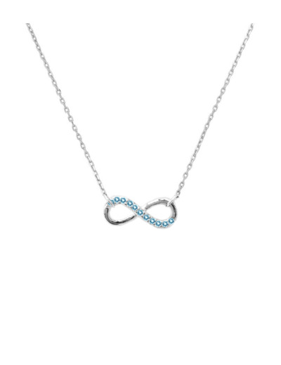 COLLIER EN ARGENT MOTIF INFINI AVEC PIERRES BLEU CLAIR