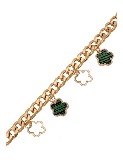 BARRE BRACELET DORE FLEUR AVEC NACRE VERTE