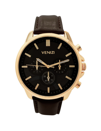 Montre Venizi dorée bracelet cuir brun