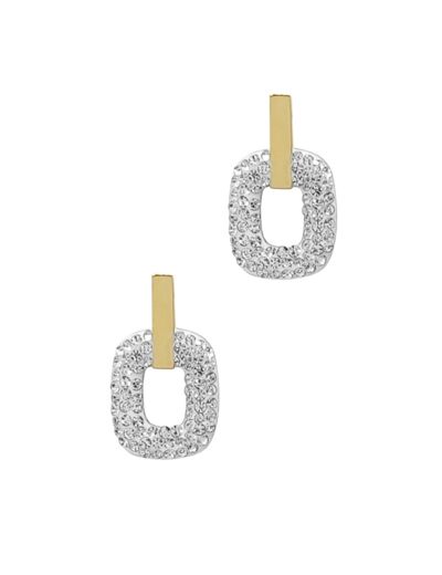 BOUCLES D'OREILLES EN ACIER DORE PETIT CARRE AVEC STRASS