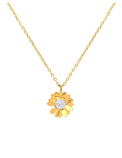 COLLIER EN ACIER DORE MARGUERITE DOUBLE AVEC STRASS