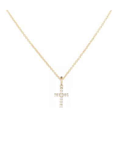 COLLIER EN PLAQUE OR PENDENTIF CROIX AVEC PIERRES