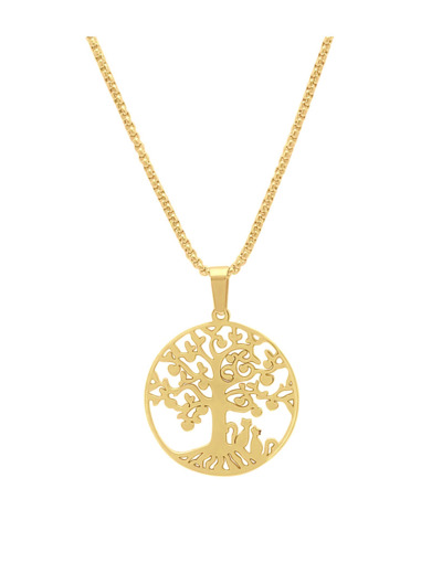 COLLIER EN ACIER DORE AVEC PENDENTIF ARBRE DE VIE