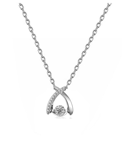 COLLIER EN ARGENT PENDENTIF 2 LIGNES CROISEES AVEC PIERRES ET SOLITAIRE