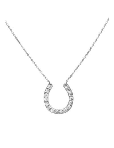 COLLIER EN ARGENT MOTIF FER A CHEVAL AVEC PIERRES