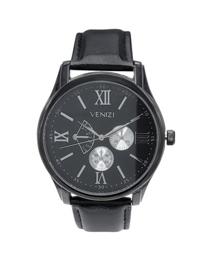 Montre Venizi noire bracelet cuir noir