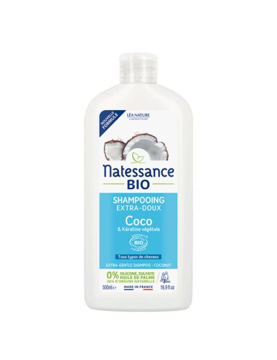 NATESS Shampoing Extra Doux Coco Bio & Kératine Végétale 500 ml