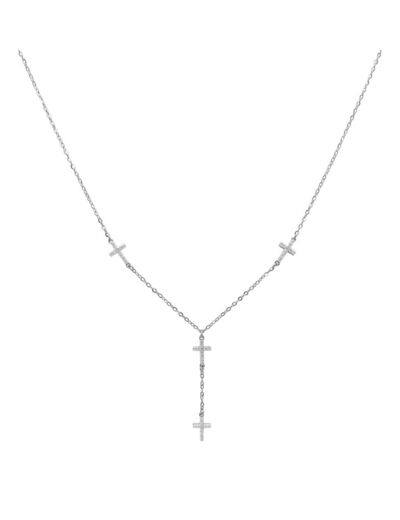 COLLIER EN ARGENT AVEC 4 CROIX ET PIERRES