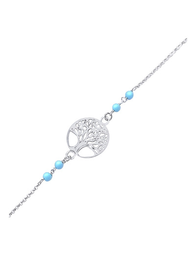 BRACELET EN ARGENT ARBRE DE VIE ET BILLES BLEUES