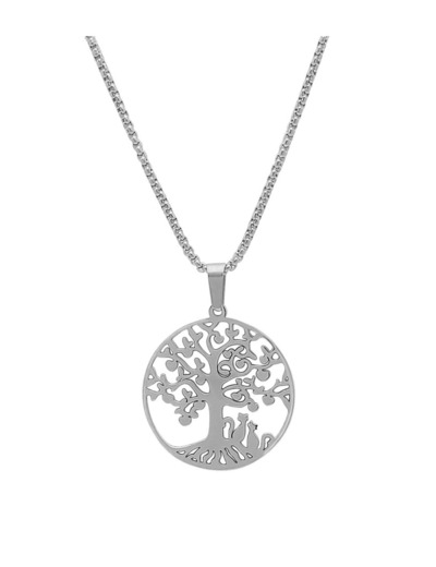 COLLIER EN ACIER PENDENTIF ARBRE DE VIE