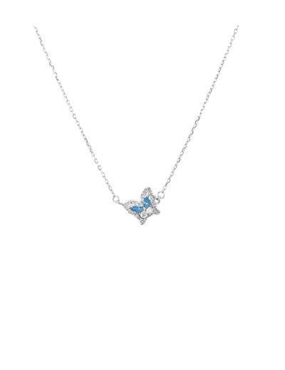 COLLIER EN ARGENT PAPILLON AVEC PIERRES BLANCHES ET BLEUES