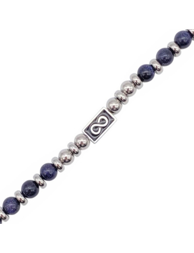 BRACELET ACIER PIERRES AGATES BLEUES ET MOTIF INFINI