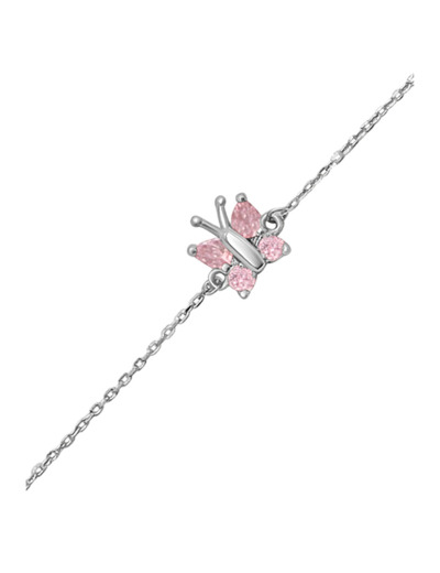 BRACELET EN ARGENT ENFANT  PAPILLON ROSE