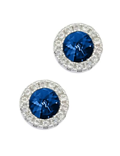 BOUCLES D'OREILLES EN ARGENT SOLITAIRE BLEU ENTOURE DE PIERRES