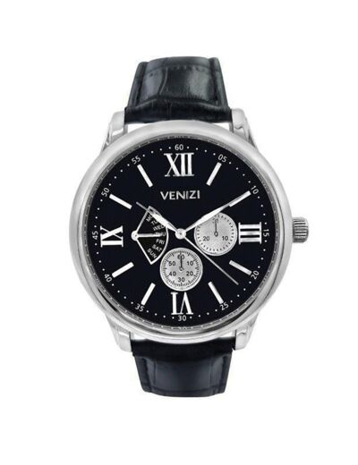 Montre Venizi argentée bracelet cuir noir