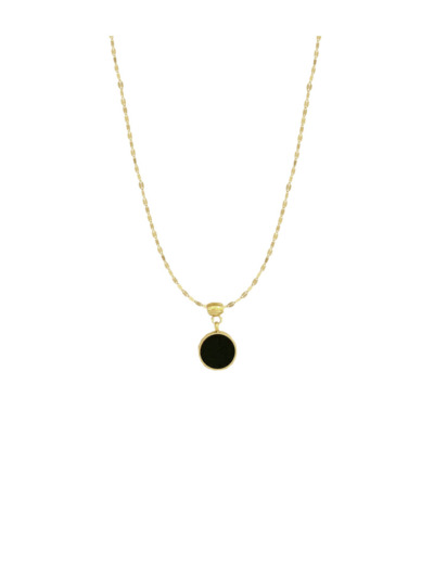 COLLIER EN ACIER DORE ROND REVERSIBLE NOIR ET NACRE BLANCHE