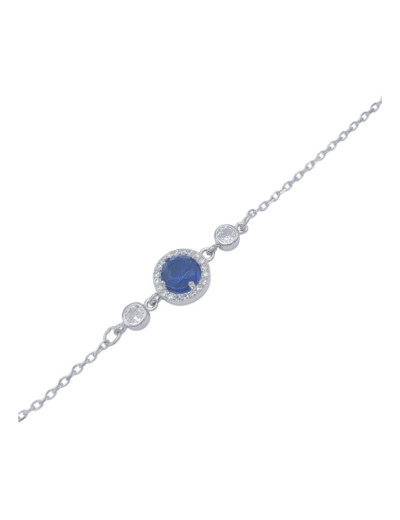 BRACELET EN ARGENT ROND ET SOLITAIRE BLEU ET 2 SOLITAIRES