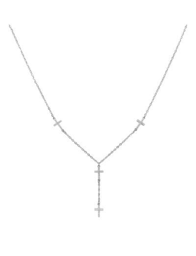 COLLIER EN ARGENT AVEC 4 CROIX ET PIERRES