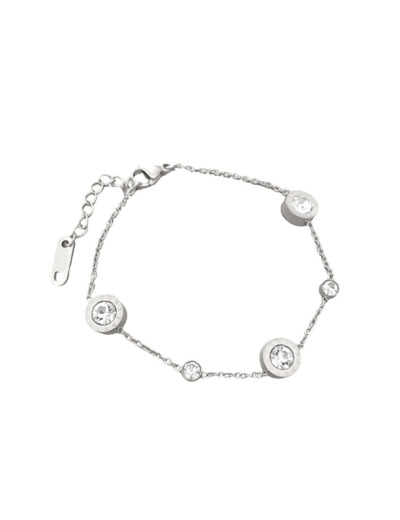 BRACELET EN ACIER AVEC RONDS, MOTIF CHIFFRES ROMAINS ET STRASS