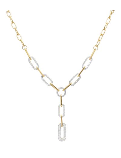 COLLIER EN ACIER DORE MAILLES OVALES AVEC STRASS