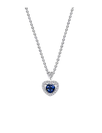 COLLIER EN ARGENT PENDENTIF COEUR BLEU ET PIERRES