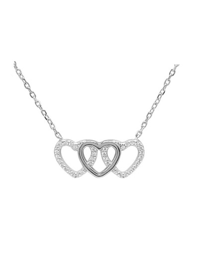 COLLIER EN ARGENT 3 COEURS AVEC PIERRES