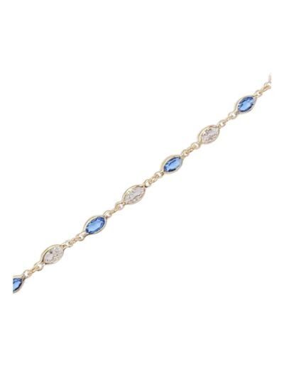 BRACELET EN PLAQUE OR PIERRES BLANCHES ET BLEUES