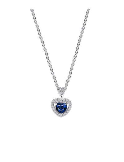 COLLIER EN ARGENT PENDENTIF COEUR BLEU ET PIERRES