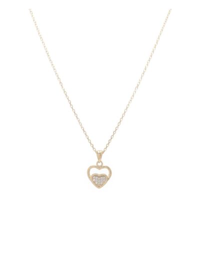 COLLIER EN PLAQUE OR PENDENTIF COEUR AVEC PIERRES