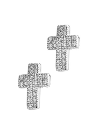 BOUCLES D'OREILLES EN ARGENT MOTIF CROIX SERTIE DE PIERRES