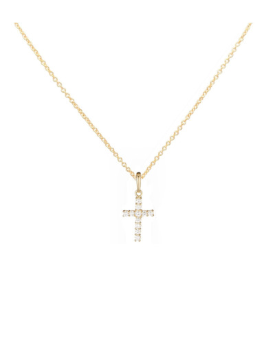 COLLIER EN PLAQUE OR PENDENTIF CROIX AVEC PIERRES