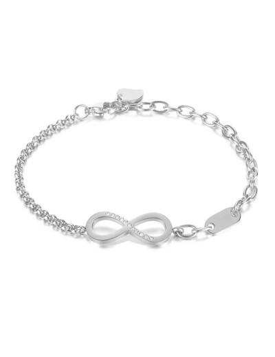 BRACELET EN ACIER INFINI AVEC STRASS ET PLAQUETTE