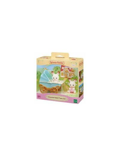 Les jumeaux lapin chocolat et poussette double Sylvanian