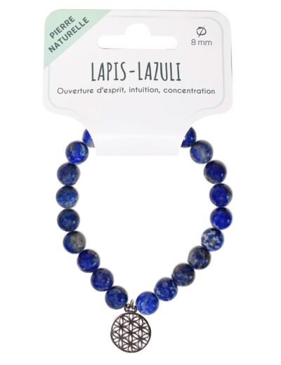 Claraline : Bracelet Lapis Lazuli Perles 8 mm et Fleur de Vie