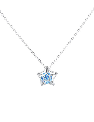 COLLIER EN ARGENT PENDENTIF ETOILE AVEC PIERRE BLEUE INTERIEURE