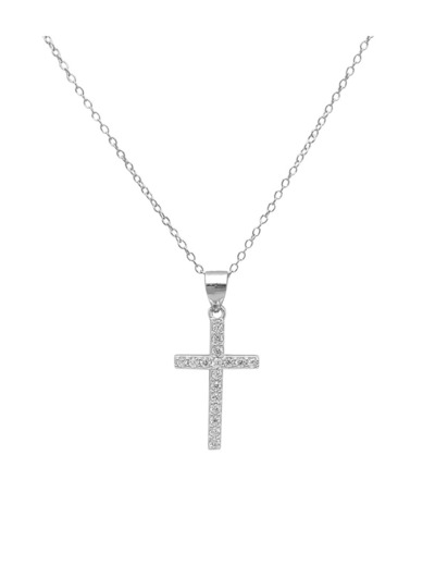 COLLIER EN ARGENT PENDENTIF CROIX AVEC PIERRES