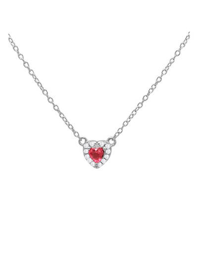 COLLIER EN ARGENT COEUR ROSE AVEC PIERRES