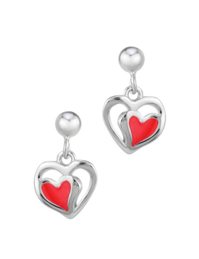 BOUCLES D'OREILLES EN ARGENT COEUR ROUGE