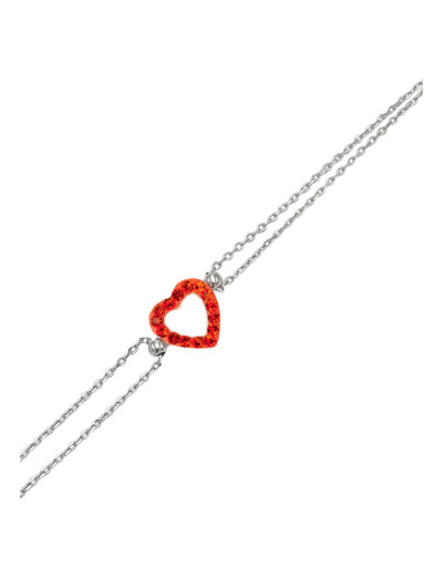 BRACELET EN ARGENT AVEC COEUR STRASS ROUGES