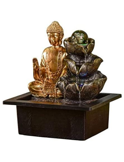 Coco Papaya Fontaine d'intérieur Bouddha Arya avec Boule en Verre et éclairage LED