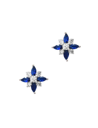 BOUCLES D'OREILLES EN ARGENT FLEUR AVEC PIERRES BLEUES ET BLANCHES