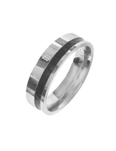 BAGUE EN ACIER LIGNE NOIRE ET CHIFFRES ROMAINS