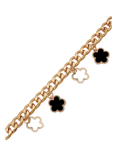 BRACELET DORE FLEUR AVEC NACRE NOIRE