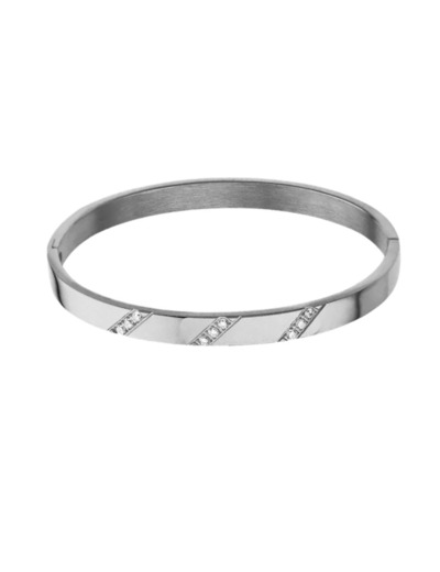 BRACELET RIGIDE EN ACIER 3 LIGNES DE STRASS